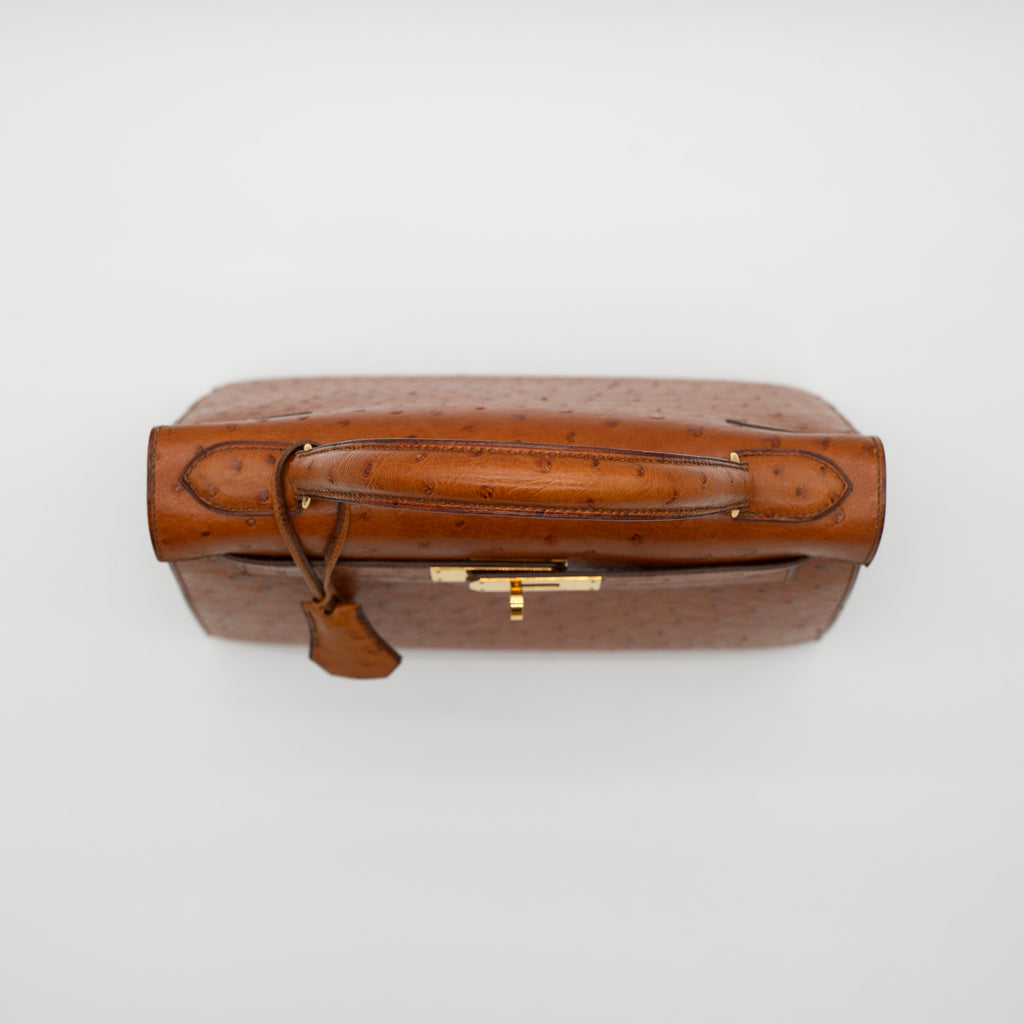 Hermès Cognac Ostrich Kelly Sellier 28 Gold Hardware 1994