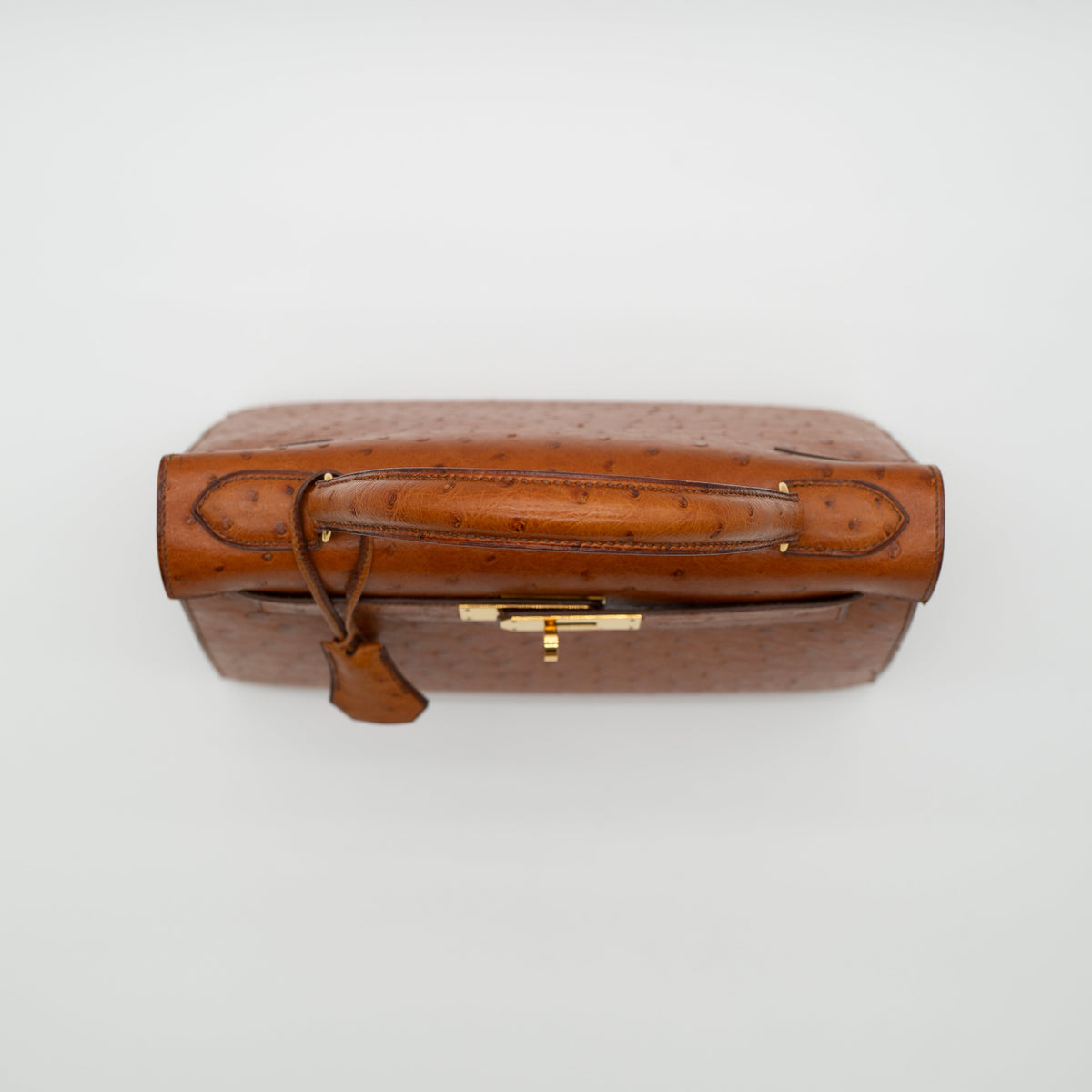 Hermès Cognac Ostrich Kelly Sellier 28 Gold Hardware 1994