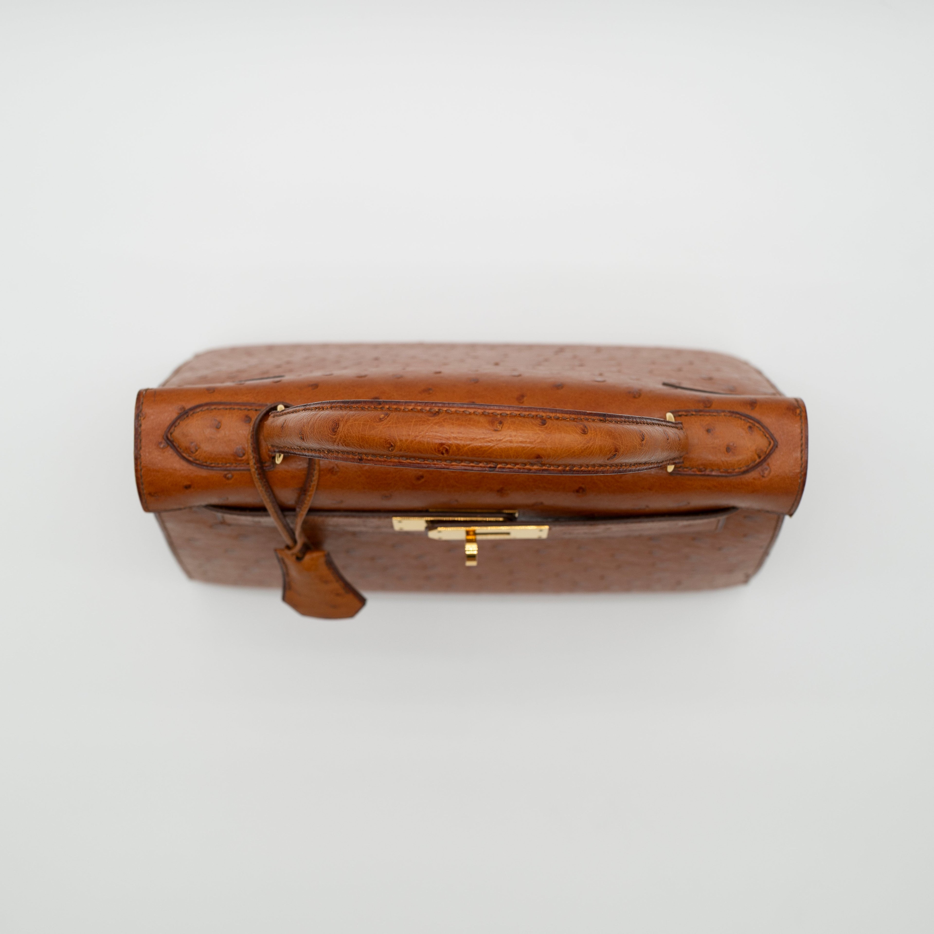 Hermès Cognac Ostrich Kelly Sellier 28 Gold Hardware 1994