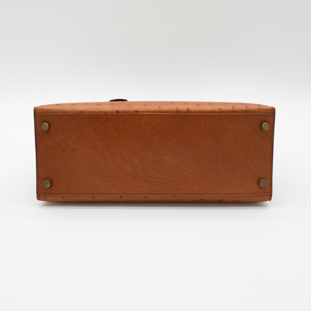 Hermès Cognac Ostrich Kelly Sellier 28 Gold Hardware 1994