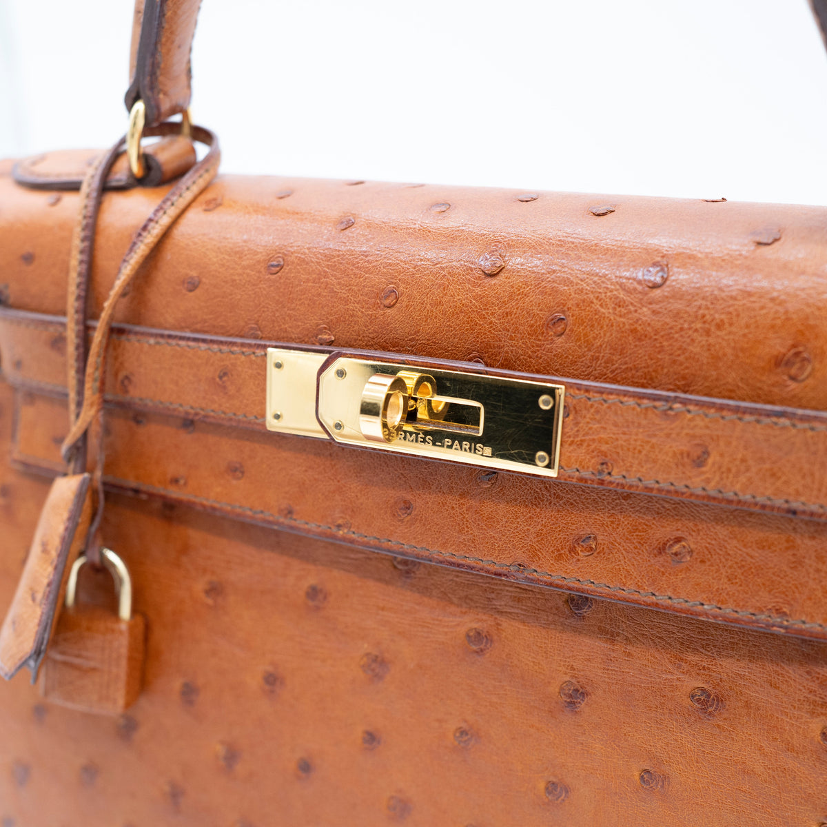 Hermès Cognac Ostrich Kelly Sellier 28 Gold Hardware 1994