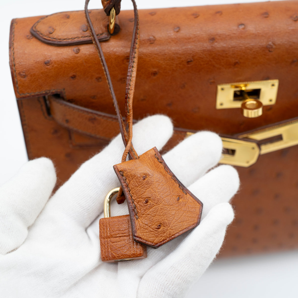 Hermès Cognac Ostrich Kelly Sellier 28 Gold Hardware 1994