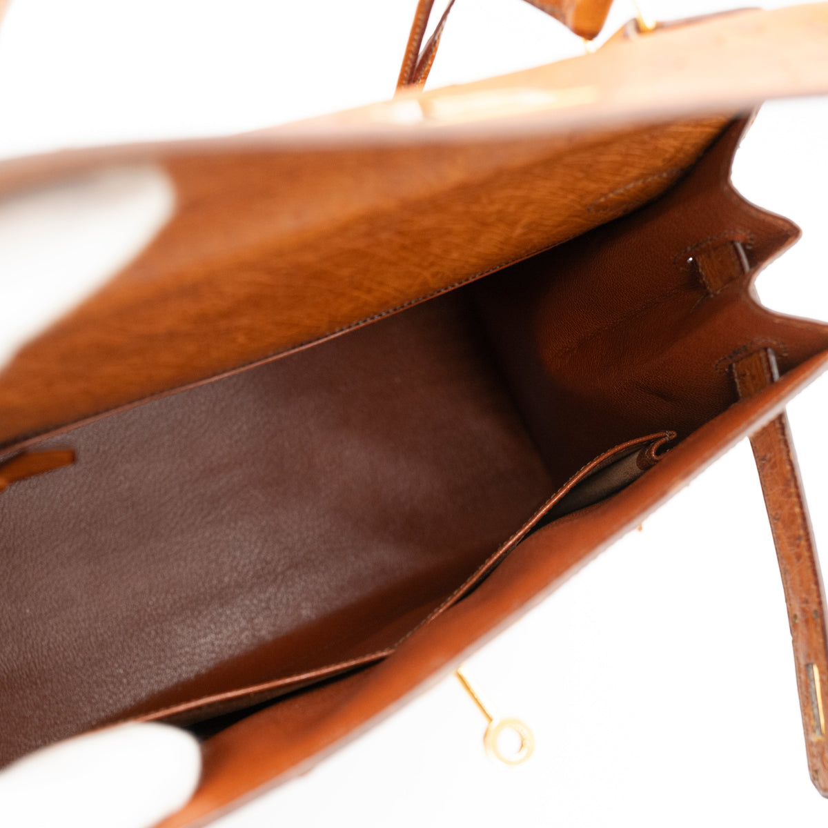 Hermès Cognac Ostrich Kelly Sellier 28 Gold Hardware 1994