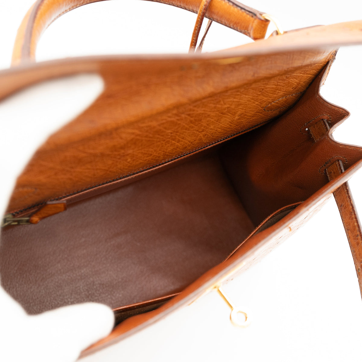 Hermès Cognac Ostrich Kelly Sellier 28 Gold Hardware 1994