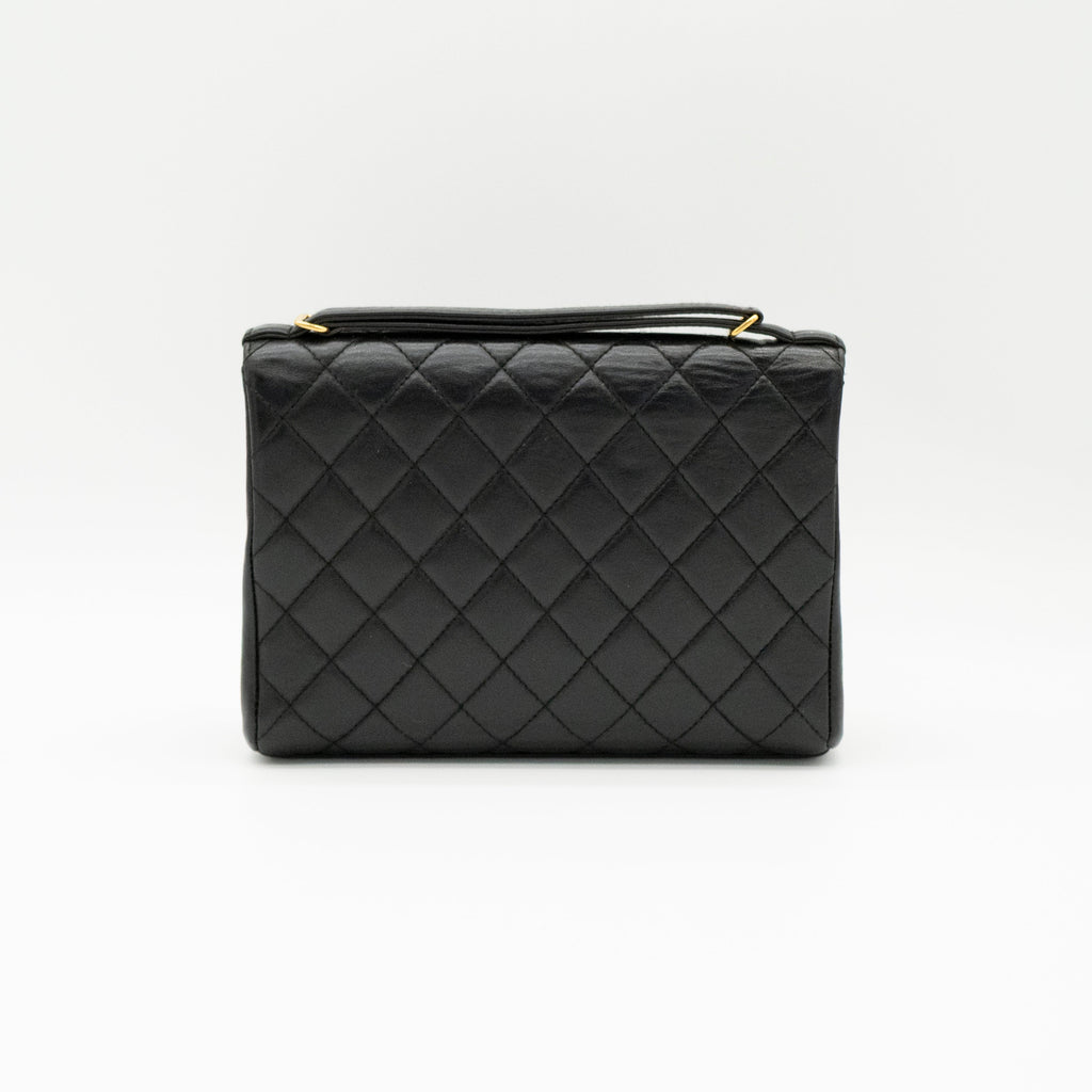 CHANEL Vintage Adjustable Top Handle Satchel Bag Lambskin Quilted 24K Gold Hardware