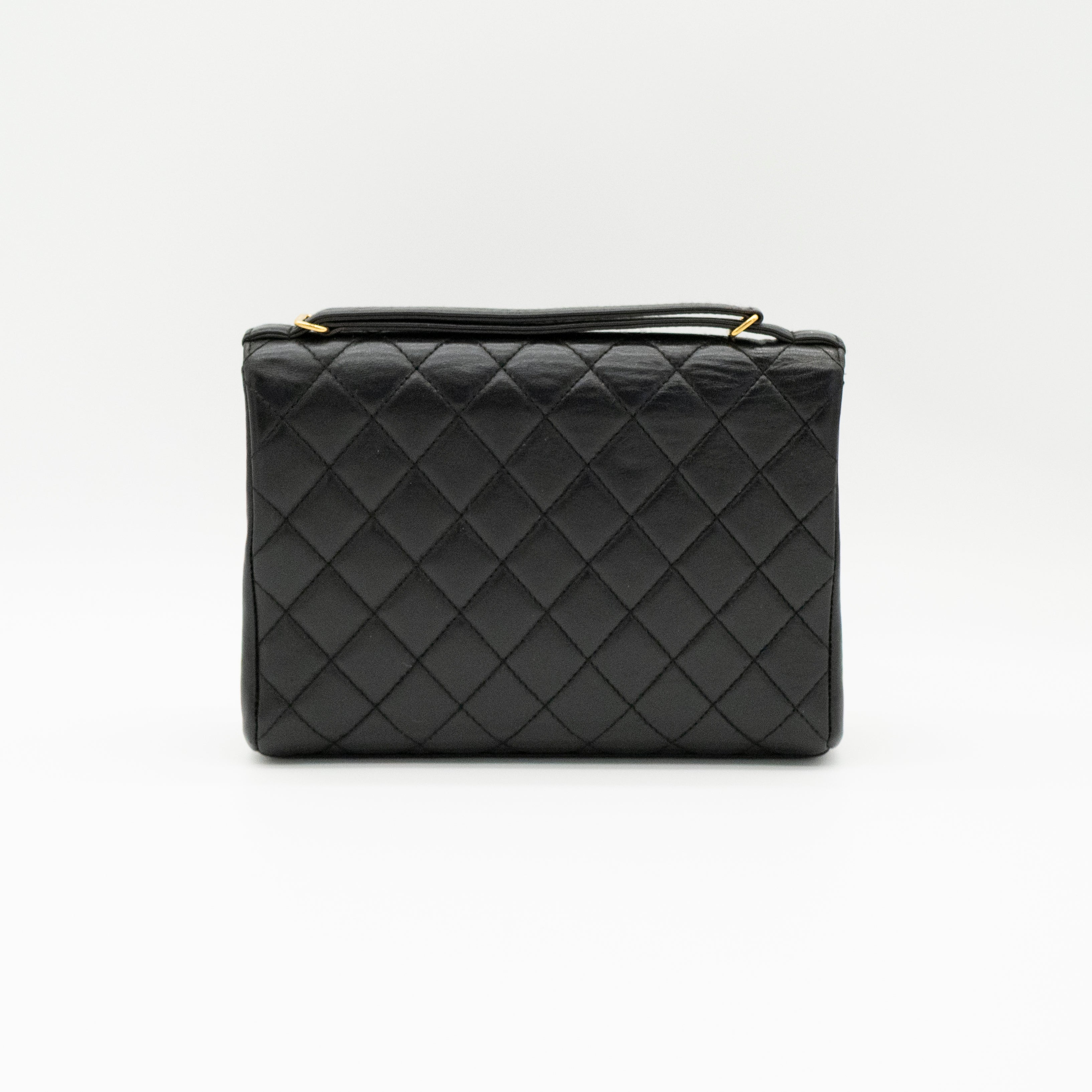 CHANEL Vintage Adjustable Top Handle Satchel Bag Lambskin Quilted 24K Gold Hardware