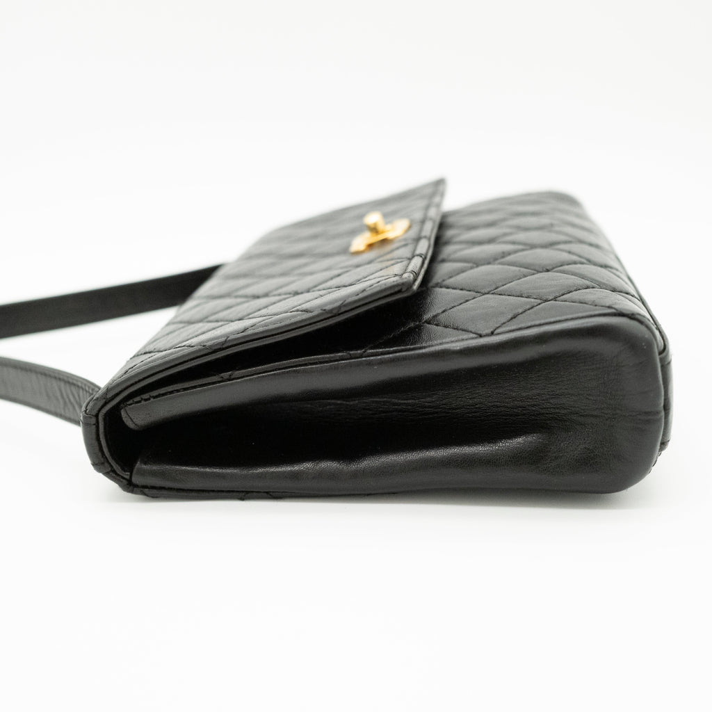 CHANEL Vintage Adjustable Top Handle Satchel Bag Lambskin Quilted 24K Gold Hardware