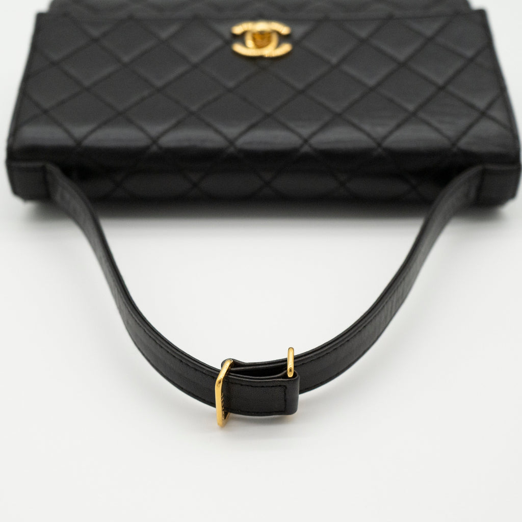 CHANEL Vintage Adjustable Top Handle Satchel Bag Lambskin Quilted 24K Gold Hardware
