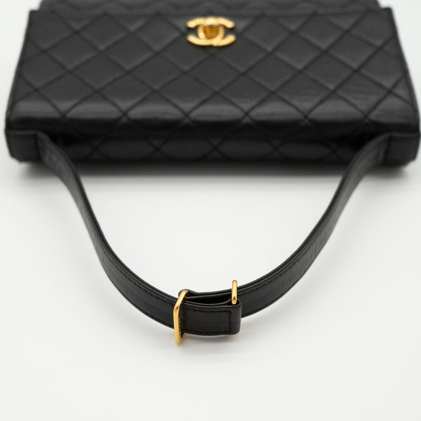 CHANEL Vintage Adjustable Top Handle Satchel Bag Lambskin Quilted 24K Gold Hardware VIP