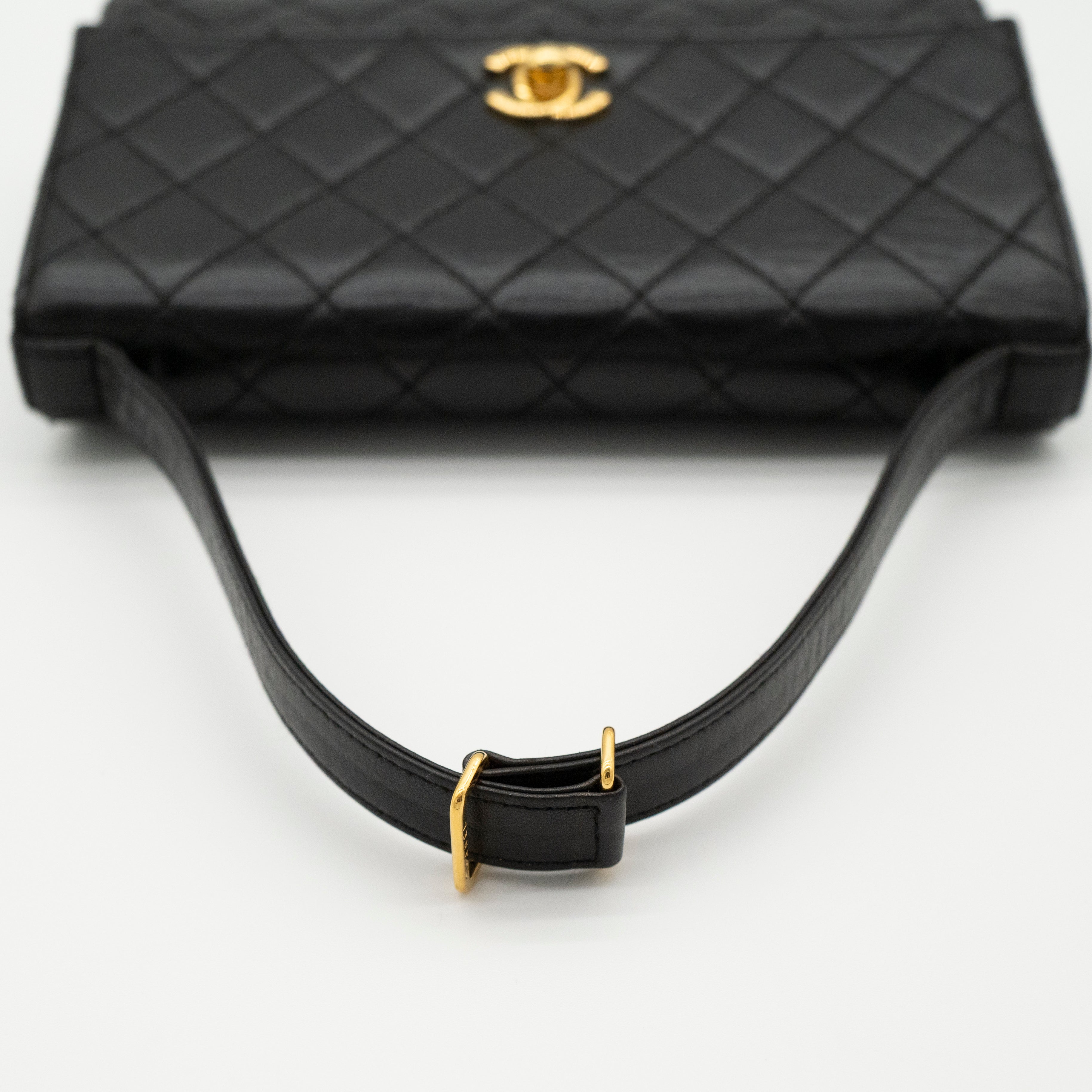 CHANEL Vintage Adjustable Top Handle Satchel Bag Lambskin Quilted 24K Gold Hardware