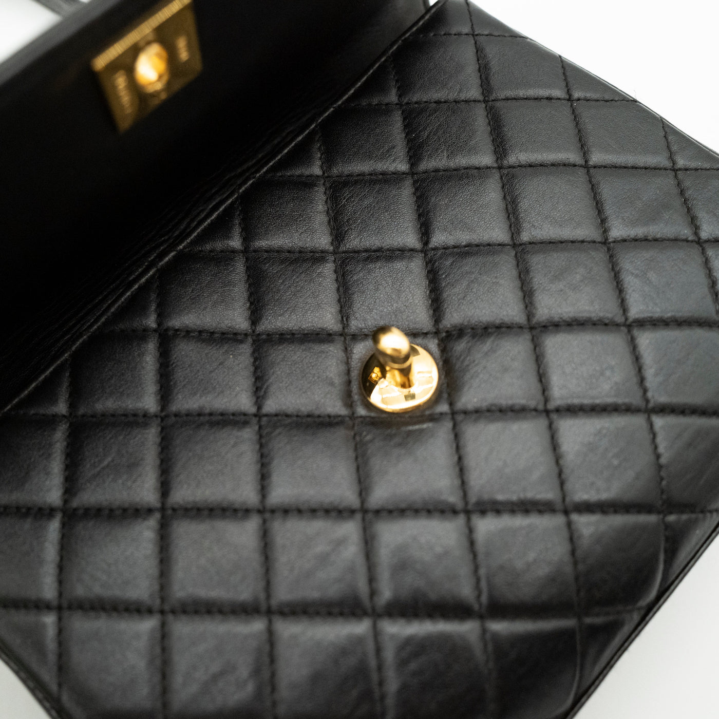 CHANEL Vintage Adjustable Top Handle Satchel Bag Lambskin Quilted 24K Gold Hardware VIP