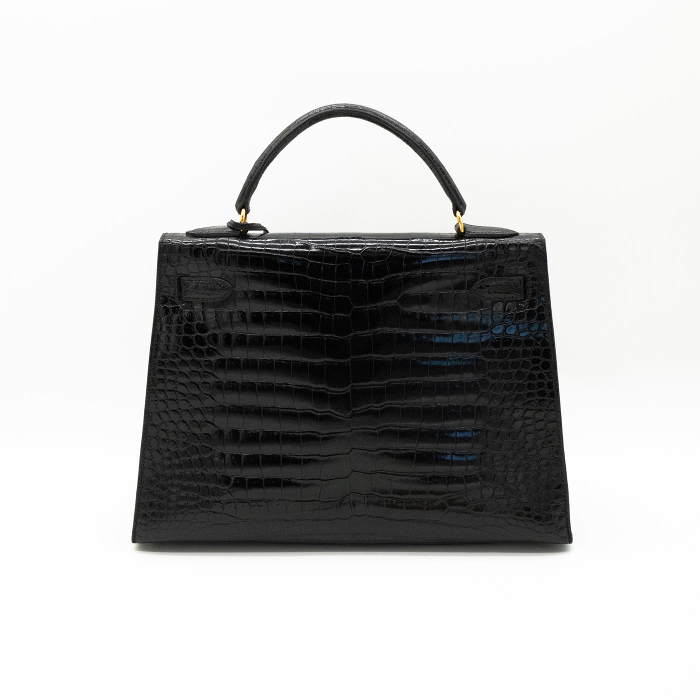 Hermès Black Shiny Porosus Crocodile Sellier Kelly 32 Gold Hardware 1997 VIP