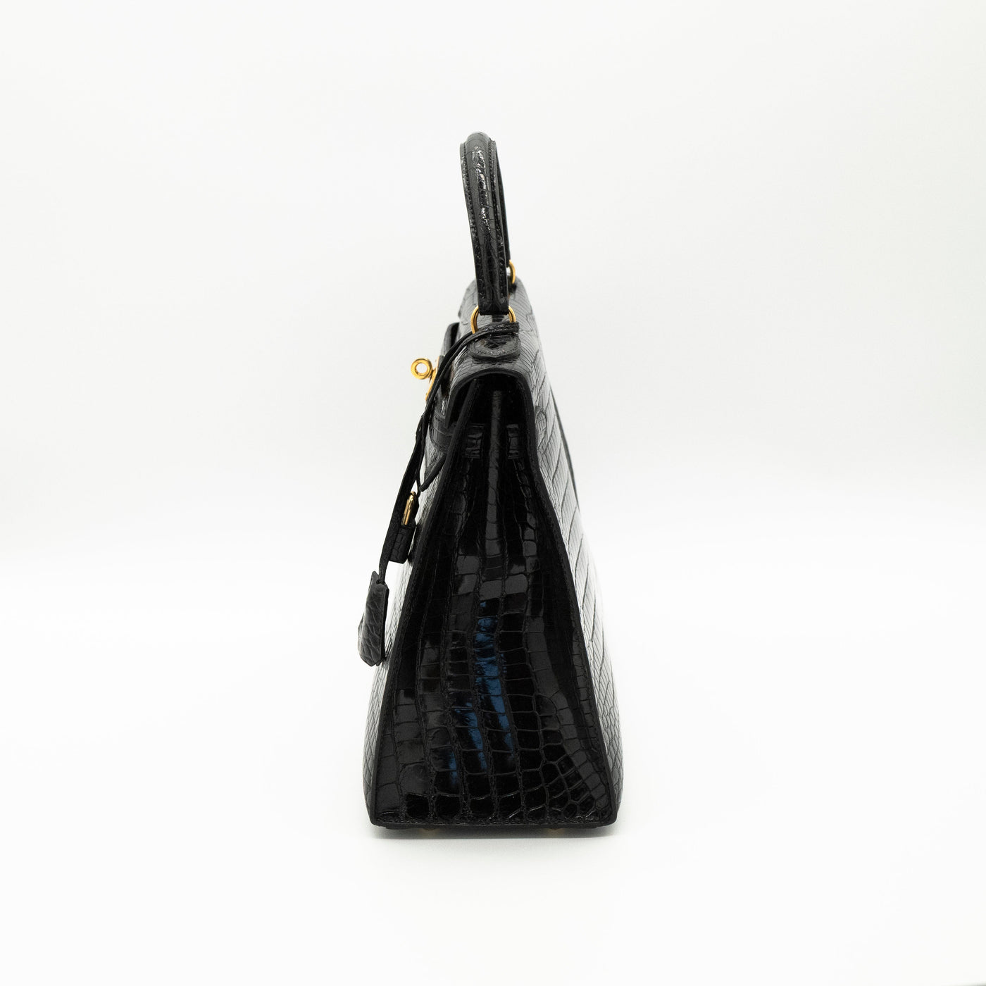 Hermès Black Shiny Porosus Crocodile Sellier Kelly 32 Gold Hardware 1997 VIP
