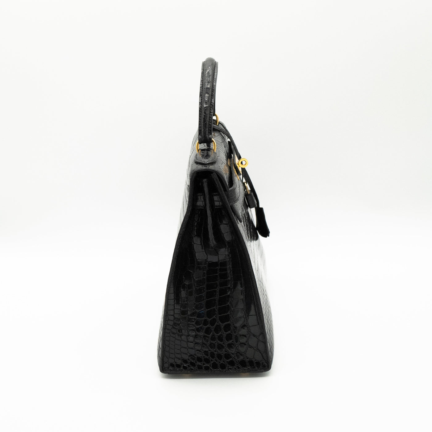 Hermès Black Shiny Porosus Crocodile Sellier Kelly 32 Gold Hardware 1997 VIP