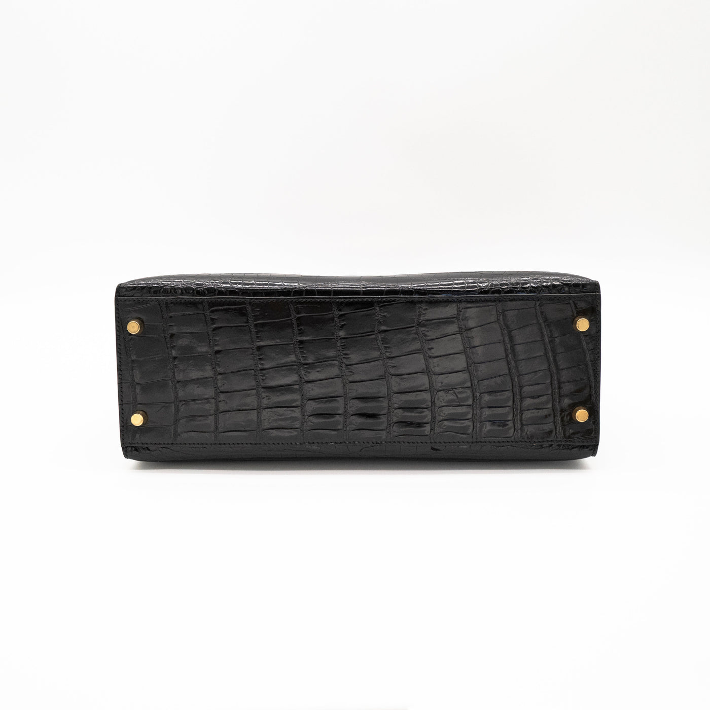 Hermès Black Shiny Porosus Crocodile Sellier Kelly 32 Gold Hardware 1997 VIP