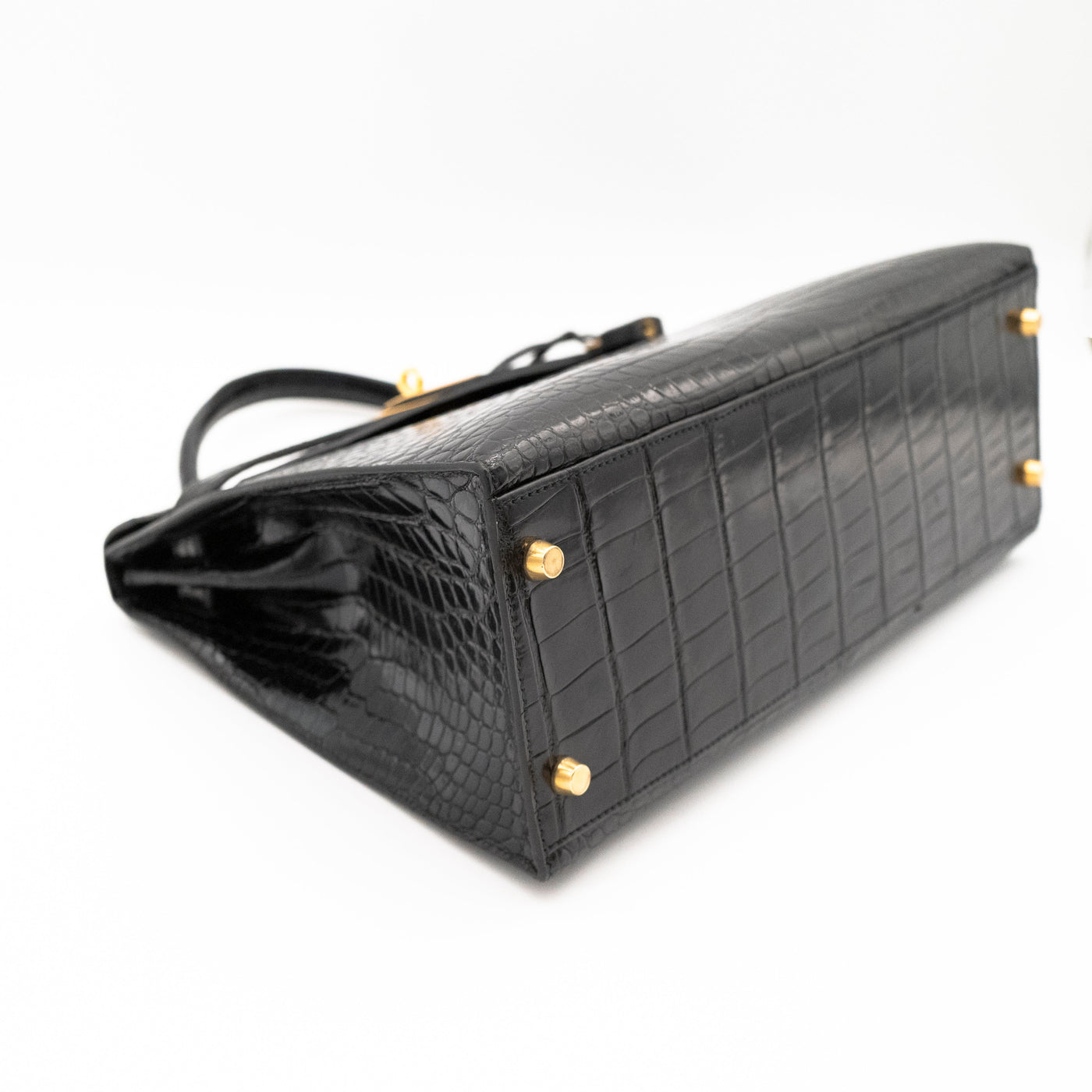 Hermès Black Shiny Porosus Crocodile Sellier Kelly 32 Gold Hardware 1997 VIP