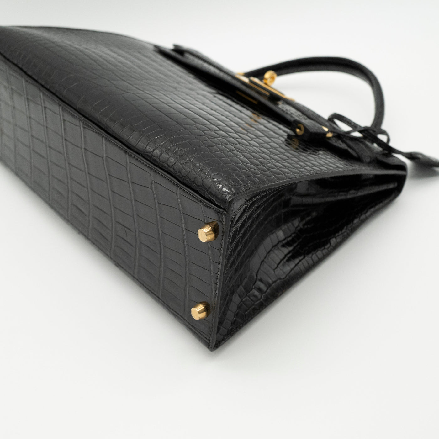 Hermès Black Shiny Porosus Crocodile Sellier Kelly 32 Gold Hardware 1997 VIP