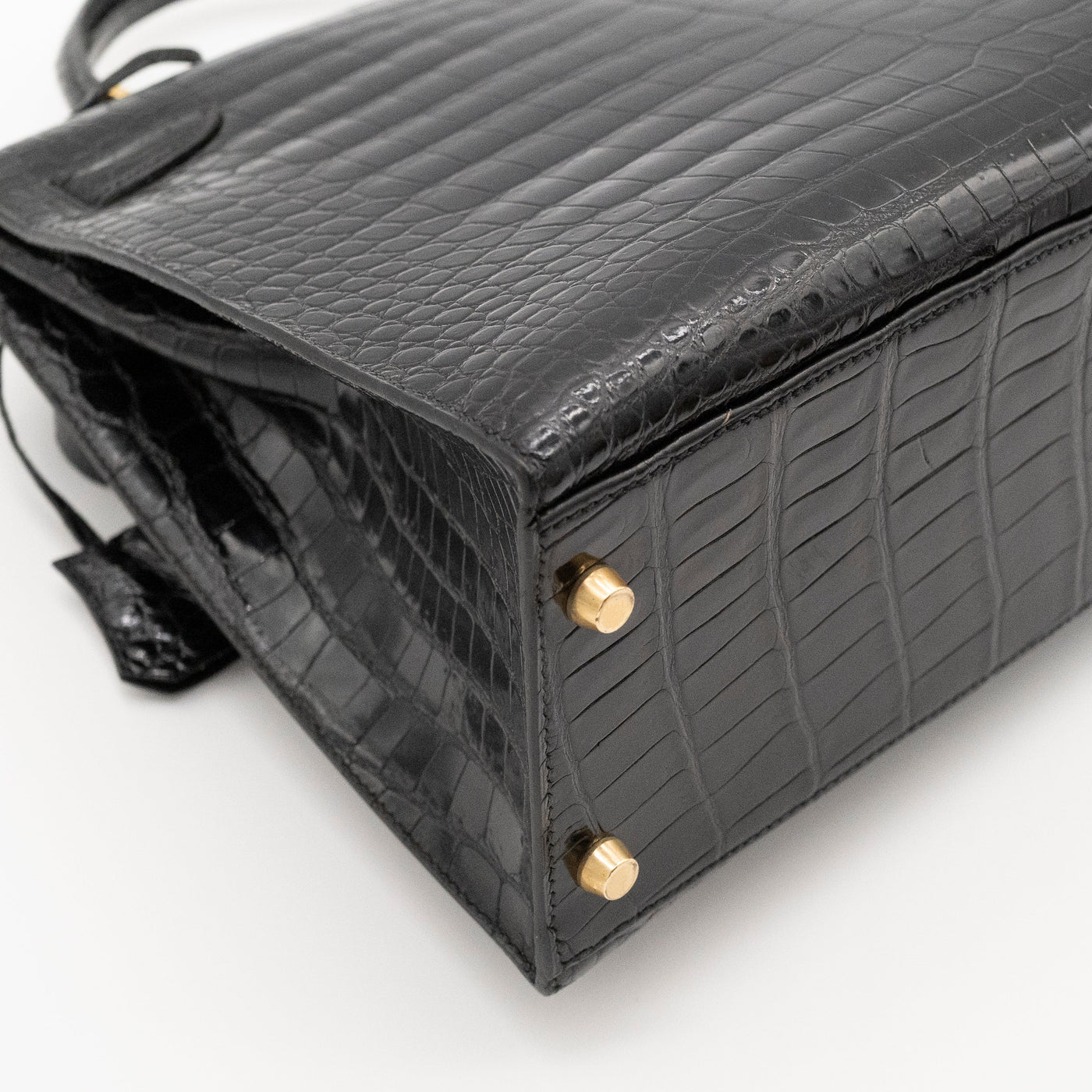 Hermès Black Shiny Porosus Crocodile Sellier Kelly 32 Gold Hardware 1997 VIP