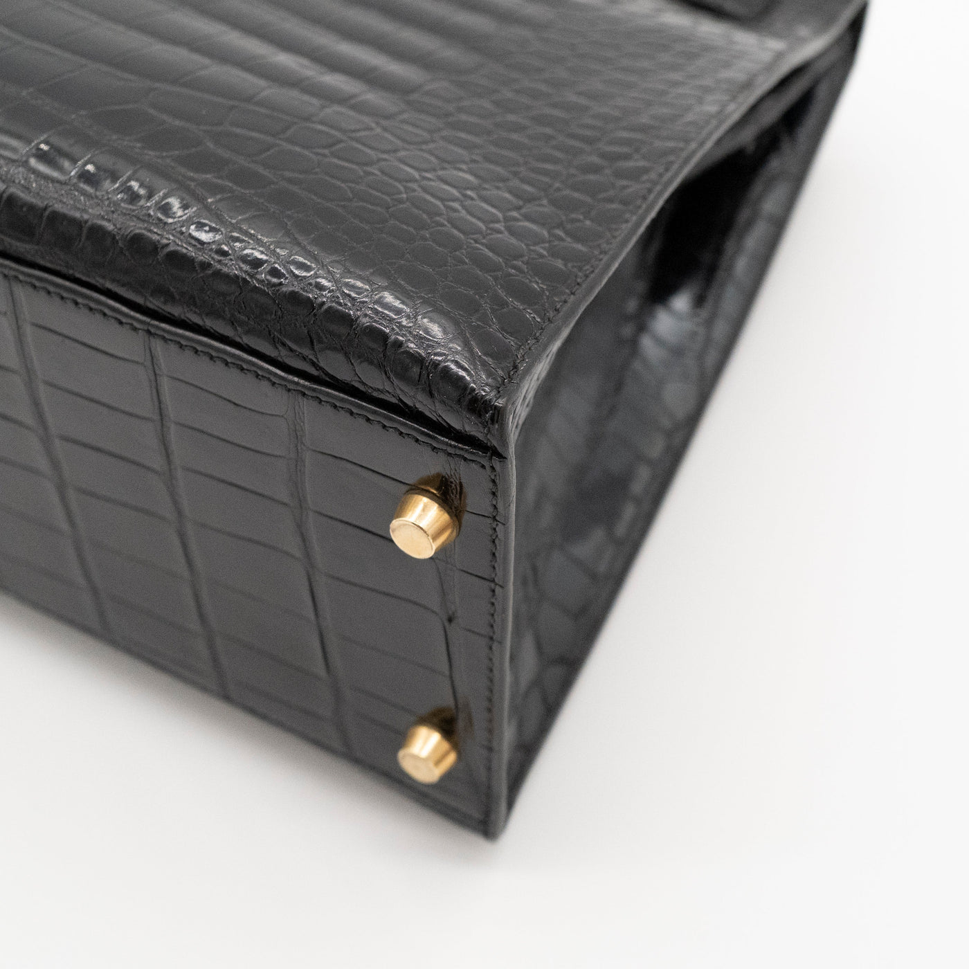Hermès Black Shiny Porosus Crocodile Sellier Kelly 32 Gold Hardware 1997 VIP
