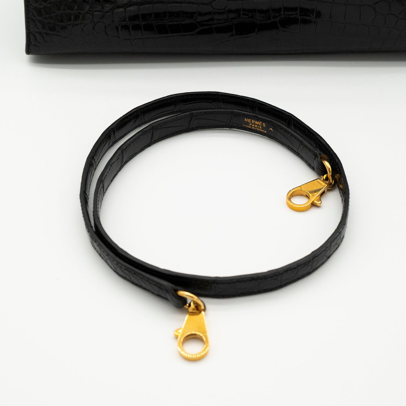 Hermès Black Shiny Porosus Crocodile Sellier Kelly 32 Gold Hardware 1997 VIP