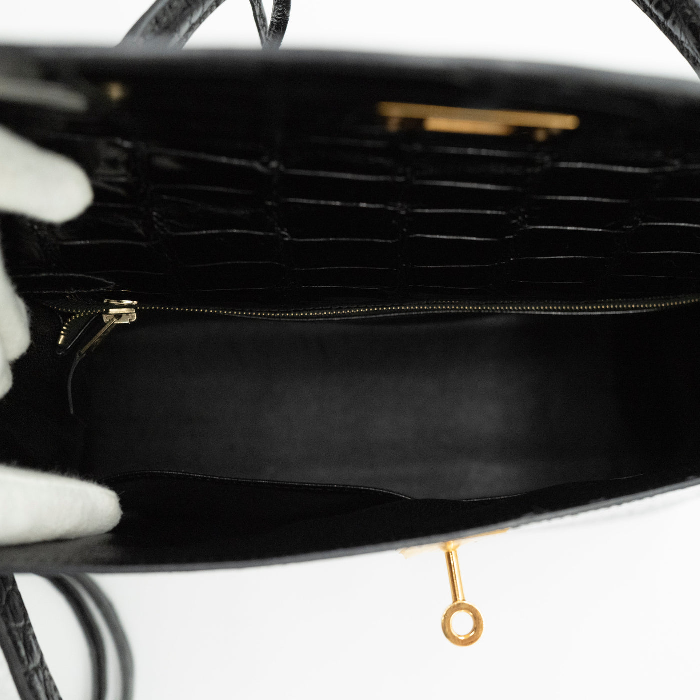 Hermès Black Shiny Porosus Crocodile Sellier Kelly 32 Gold Hardware 1997 VIP