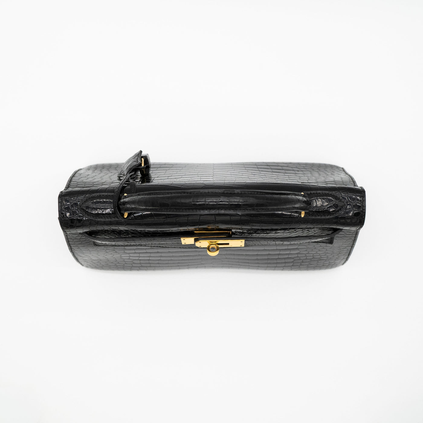 Hermès Black Shiny Porosus Crocodile Sellier Kelly 32 Gold Hardware 1997 VIP