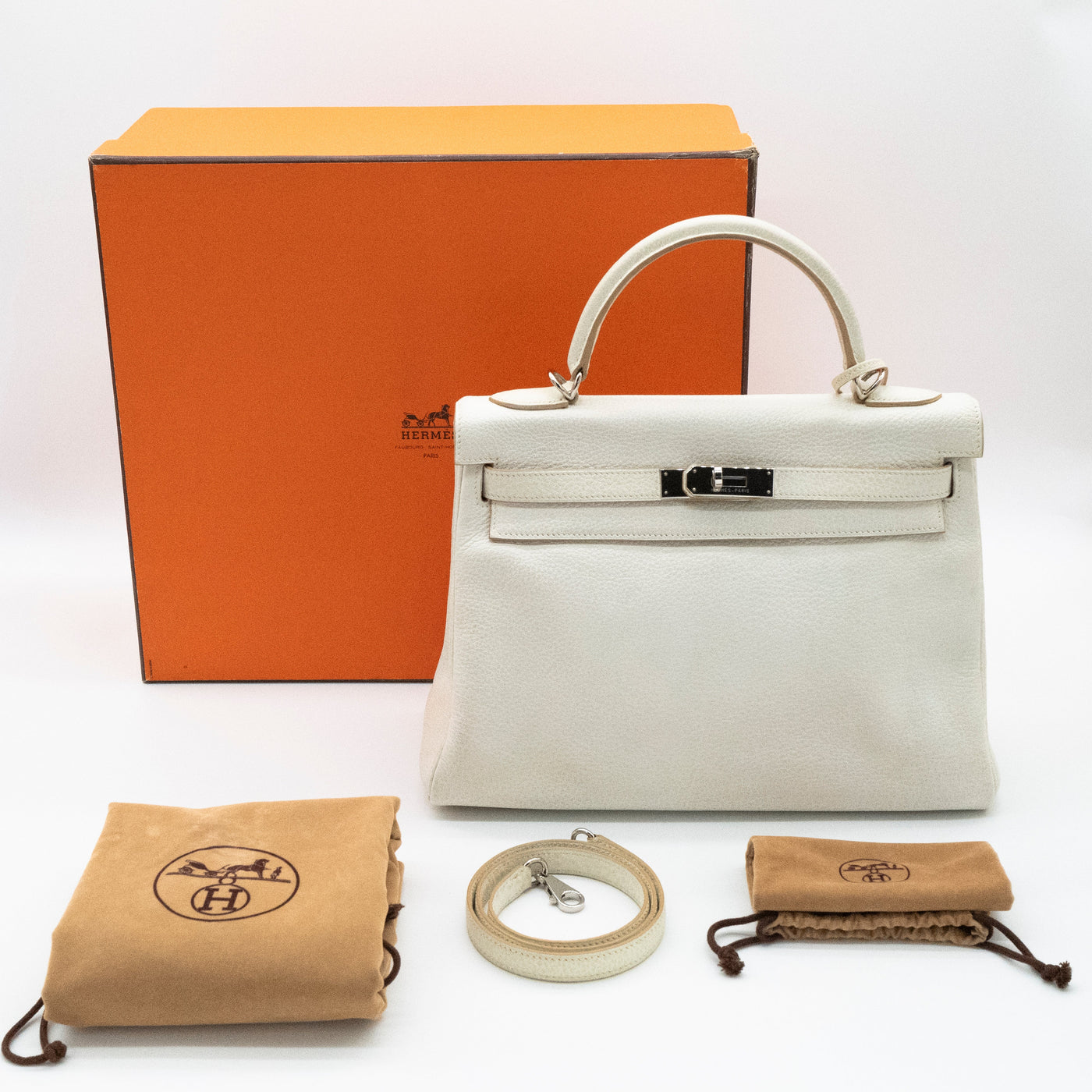 *Rare* Hermès Kelly 32 Retourné Dalmatian White Buffalo Skipper Palladium Hardware 2001 VIP