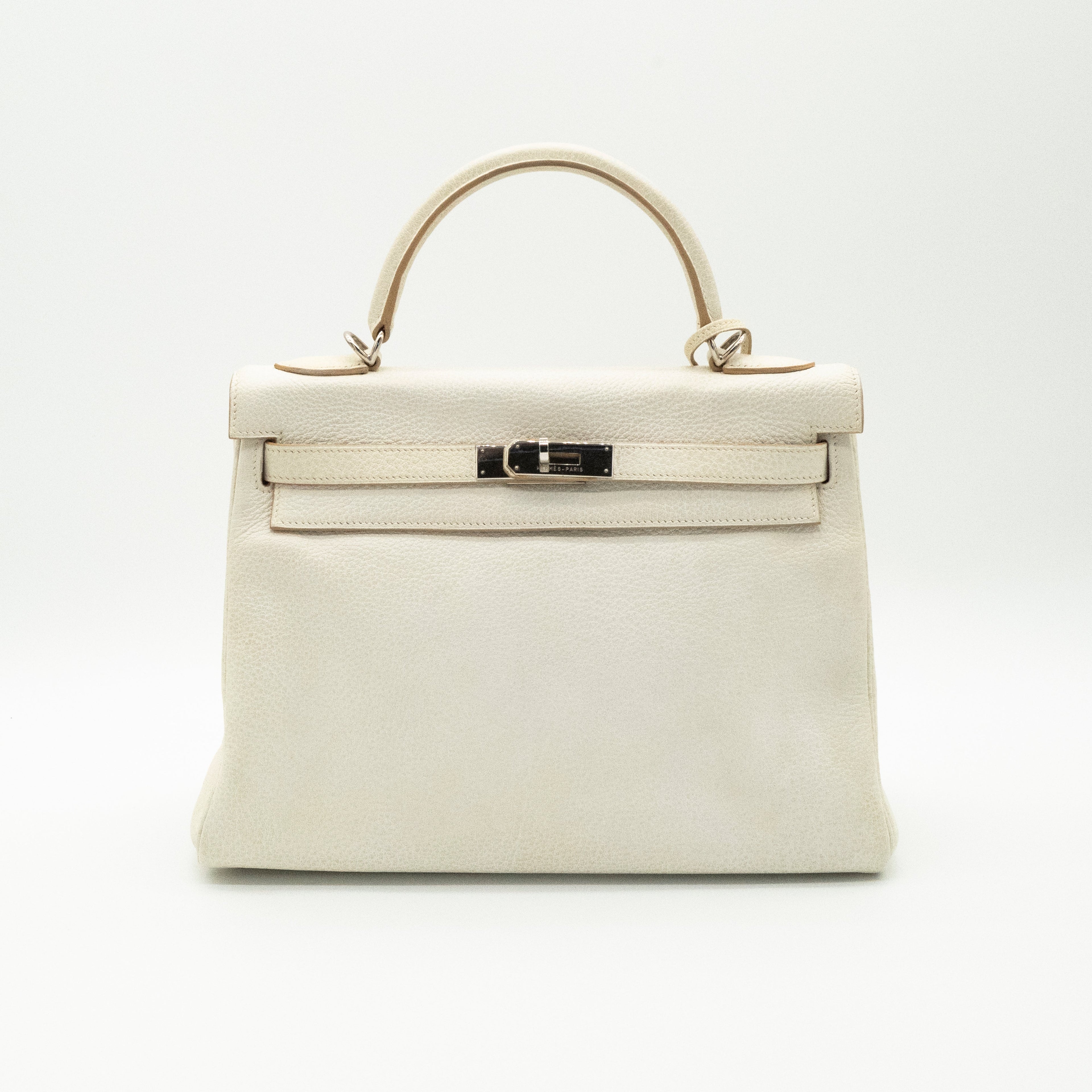 *Rare* Hermès Kelly 32 Retourné Dalmatian White Buffalo Skipper Palladium Hardware 2001