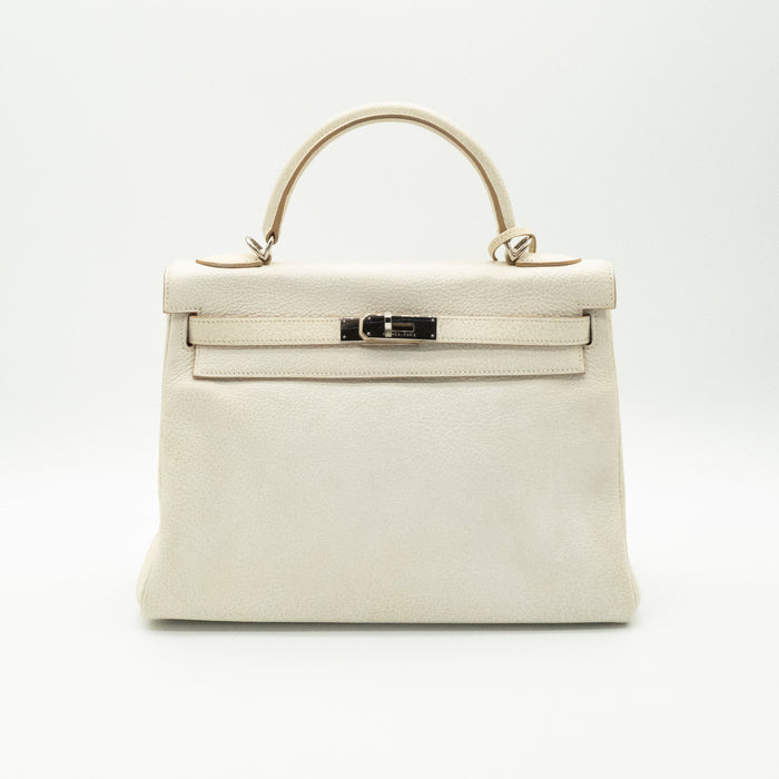 *Rare* Hermès Kelly 32 Retourné Dalmatian White Buffalo Skipper Palladium Hardware 2001 VIP