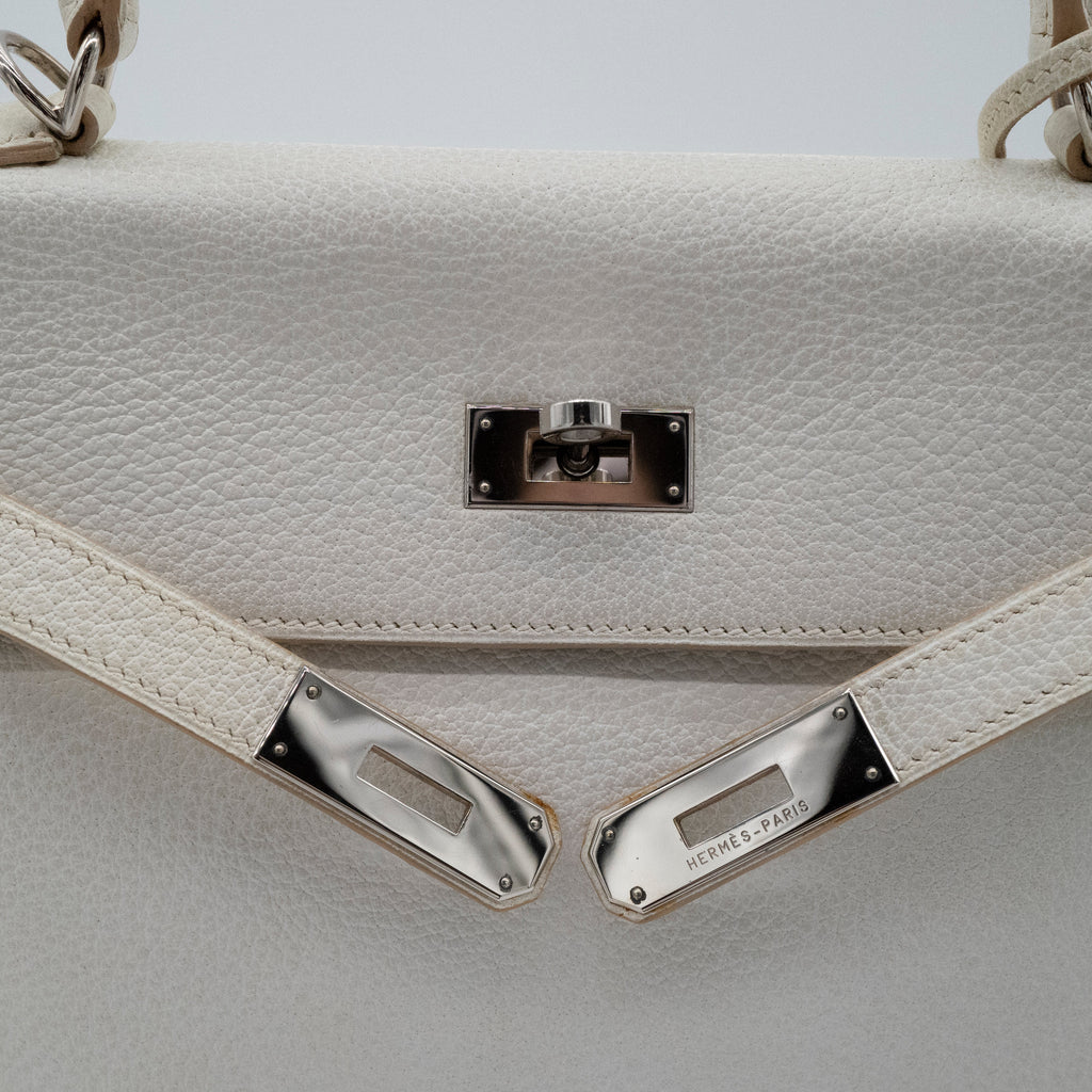 *Rare* Hermès Kelly 32 Retourné Dalmatian White Buffalo Skipper Palladium Hardware 2001