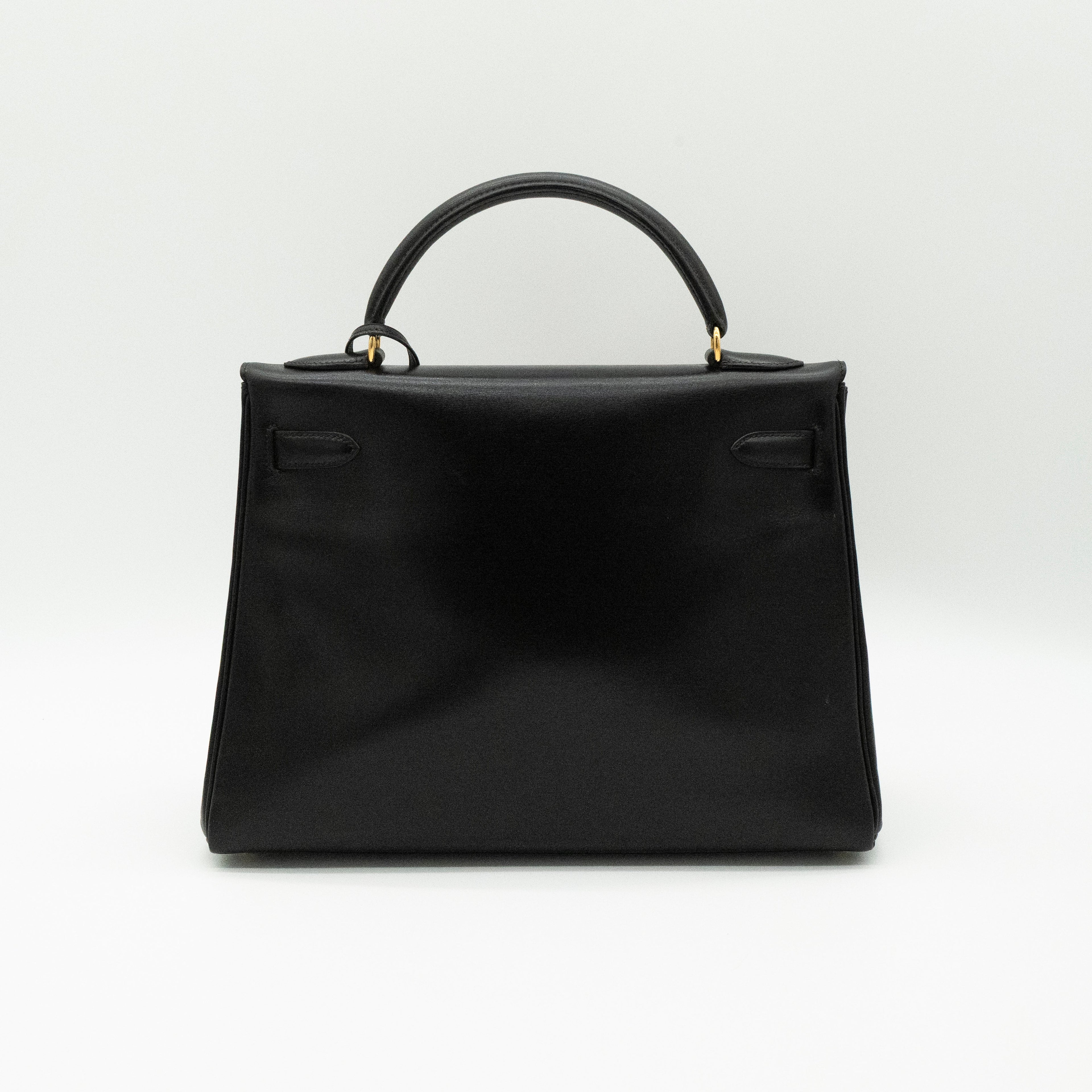 Hermès Vintage Noir Box Calf Kelly 32 Retourné Gold Hardware 1993