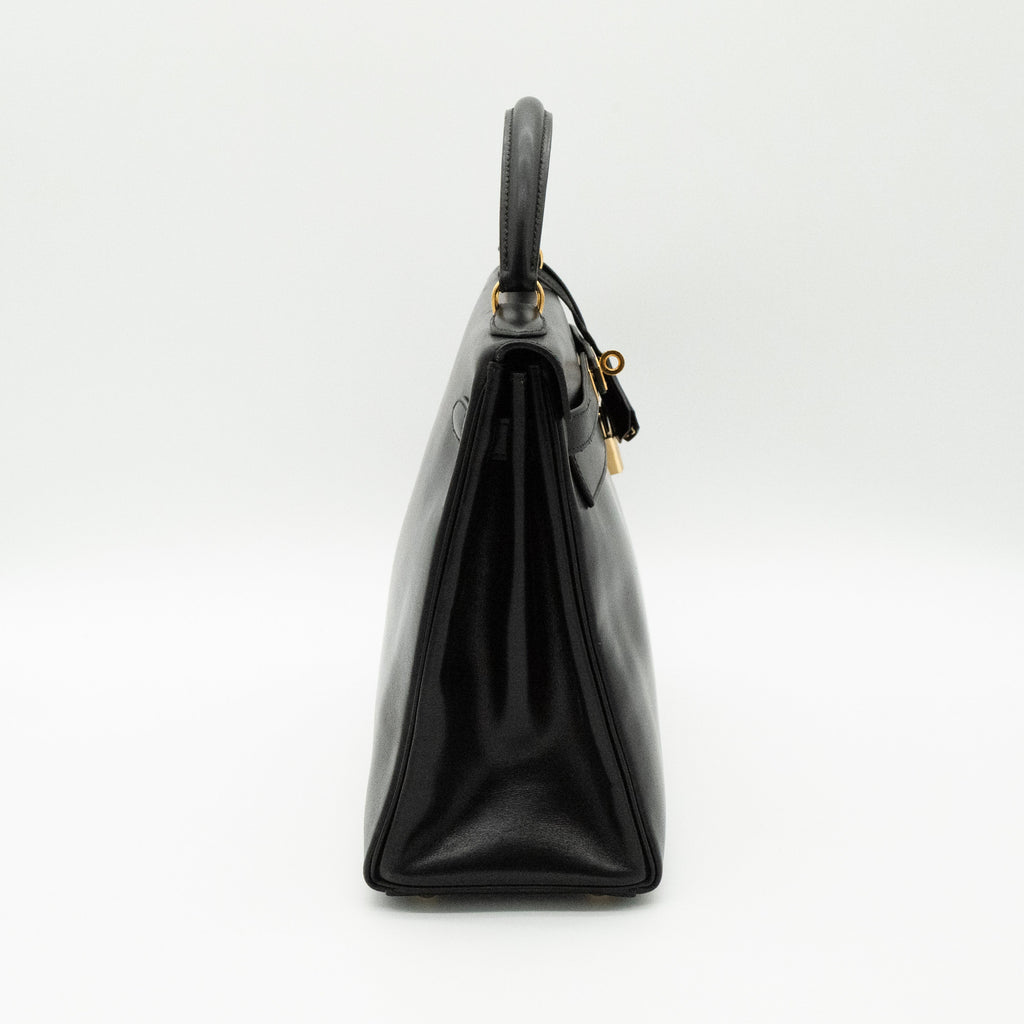 Hermès Vintage Noir Box Calf Kelly 32 Retourné Gold Hardware 1993
