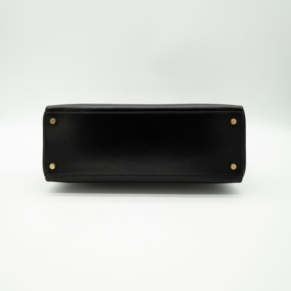 Hermès Vintage Noir Box Calf Kelly 32 Retourné Gold Hardware 1993