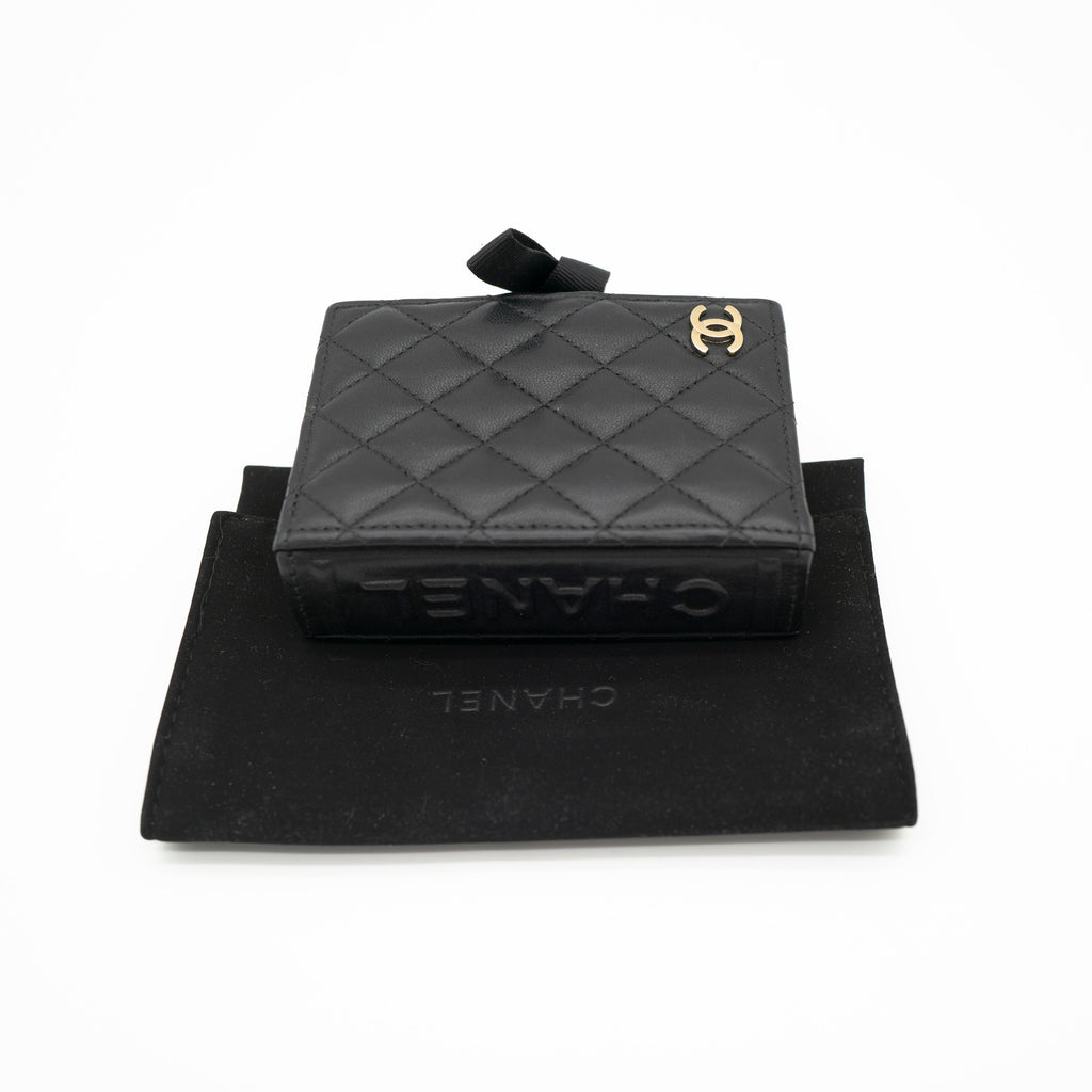 *Rare* CHANEL Limited Edition Dear Diary Mini Book Card Holder Black Lambskin Light Gold Hardware 22B