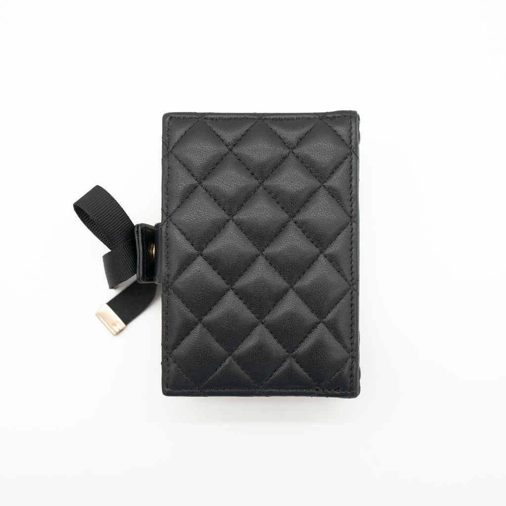 *Rare* CHANEL Limited Edition Dear Diary Mini Book Card Holder Black Lambskin Light Gold Hardware 22B