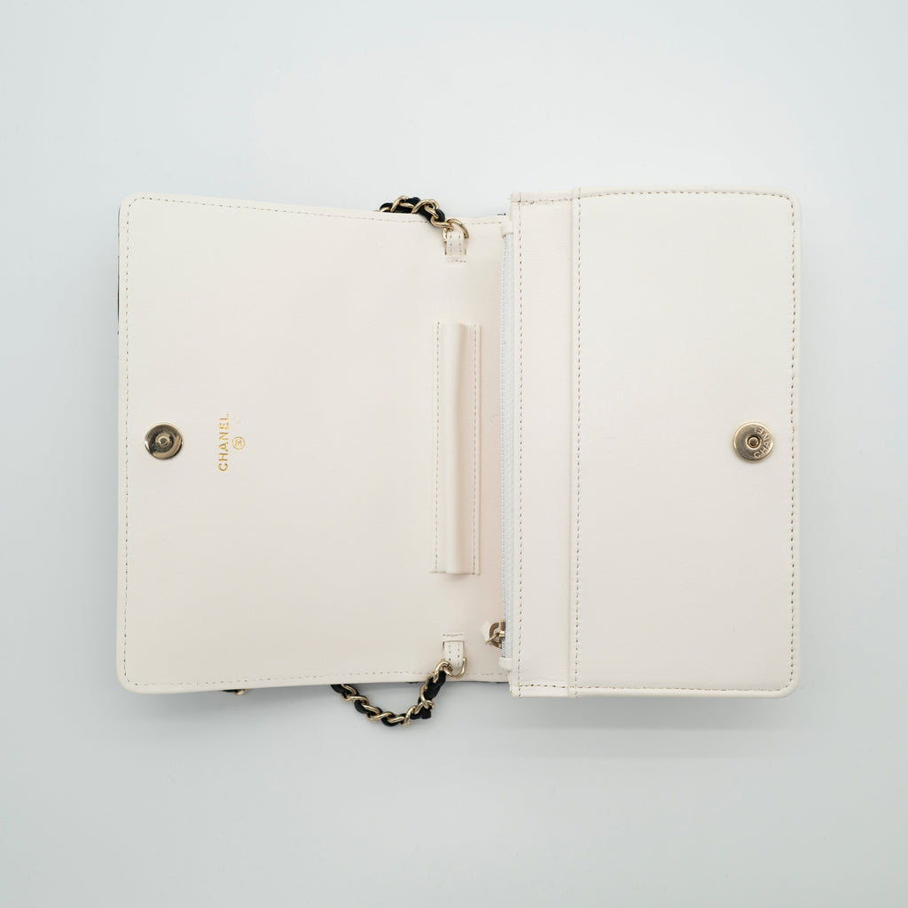 CHANEL Limited Edition Dear Diary Book Wallet on Chain WOC Black Lambskin Light Gold Hardware 22B