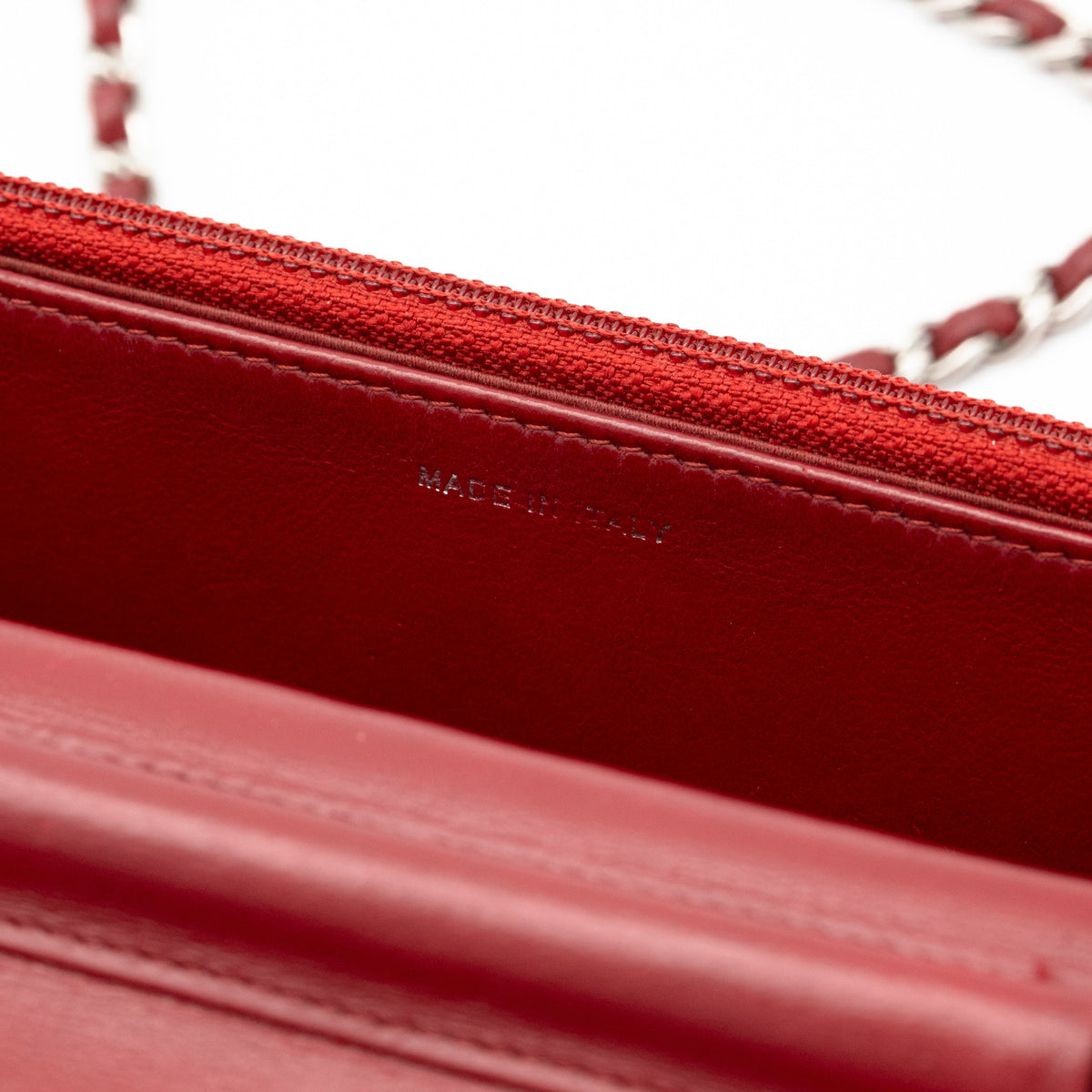 CHANEL Dark Red Camellia Embossed WOC Lambskin SHW A47421