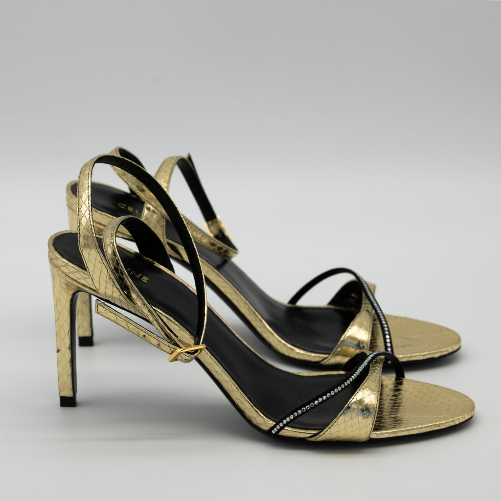 Celine Platinum Evening High Heel Strass Sandal Size 36