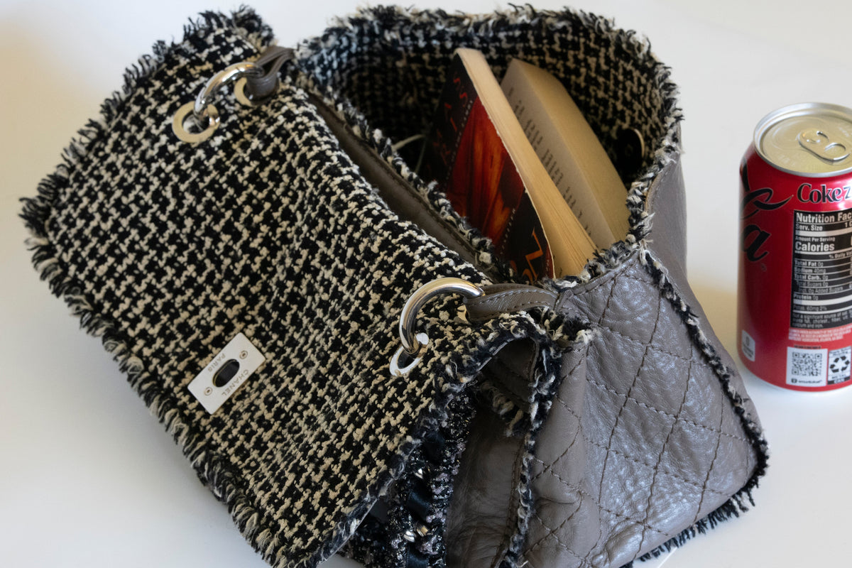 CHANEL Limited Edition Taupe Leather and Tweed Single Flap Bag SHW