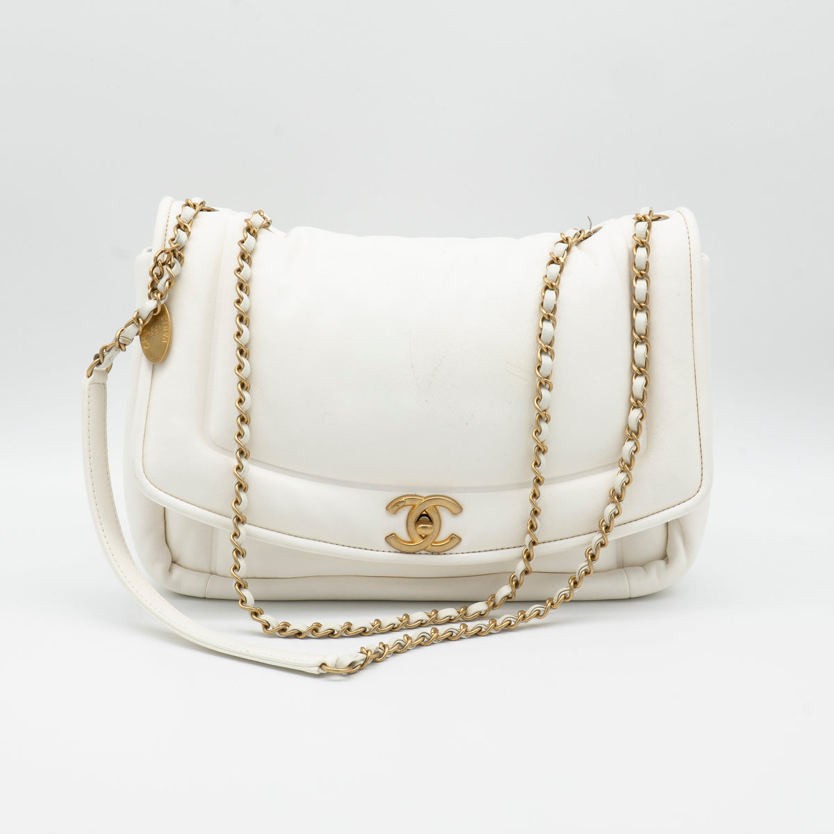 CHANEL White Lambskin Puffy Diana Flap Bag