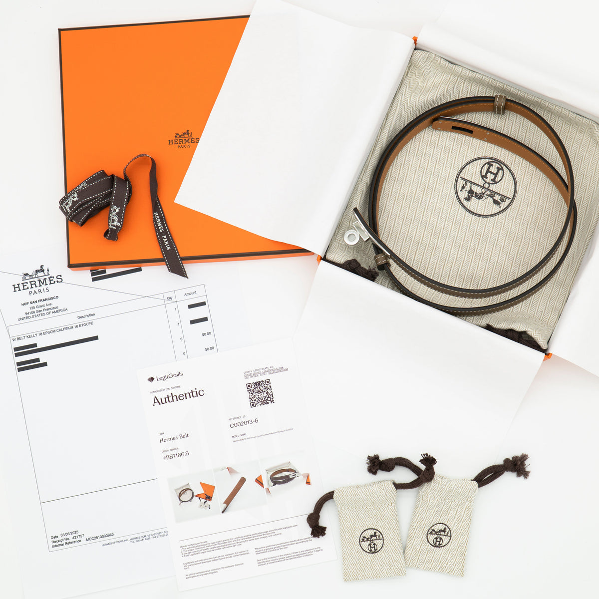 NEW Hermès Kelly 18 Belt Etoupe Epsom Leather Palladium Hardware W 2024 Full Set