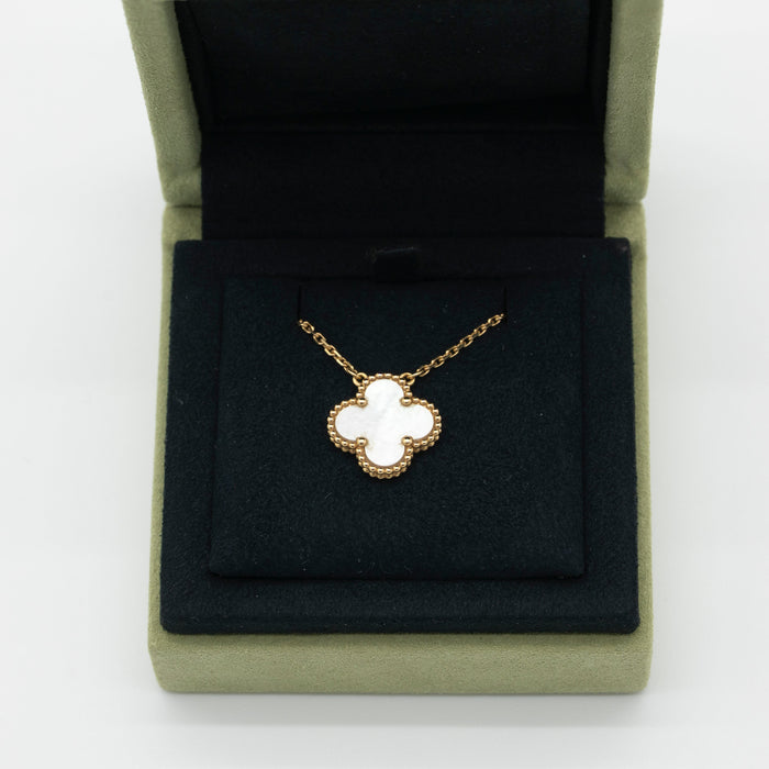 Van Cleef & Arpels Mother of Pearl Vintage Alhambra Necklace 18K Yellow Gold Full Set