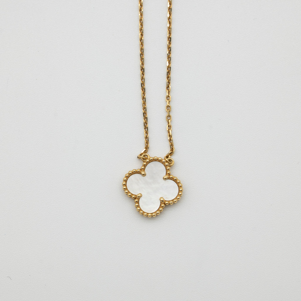 Van Cleef & Arpels Mother of Pearl Vintage Alhambra Necklace 18K Yellow Gold Full Set