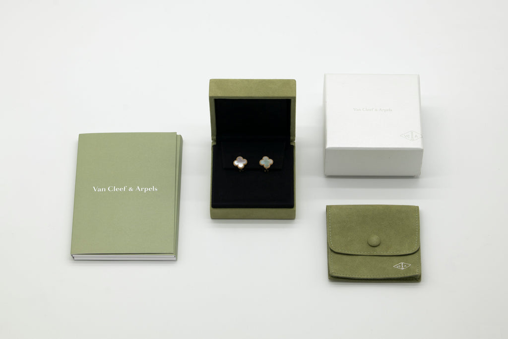 Van Cleef & Arpels Mother of Pearl Vintage Alhambra Earrings 18K Yellow Gold Full Set