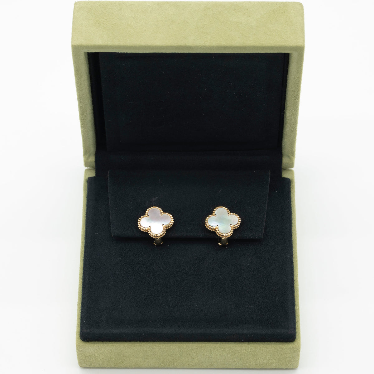 Van Cleef & Arpels Mother of Pearl Vintage Alhambra Earrings 18K Yellow Gold Full Set