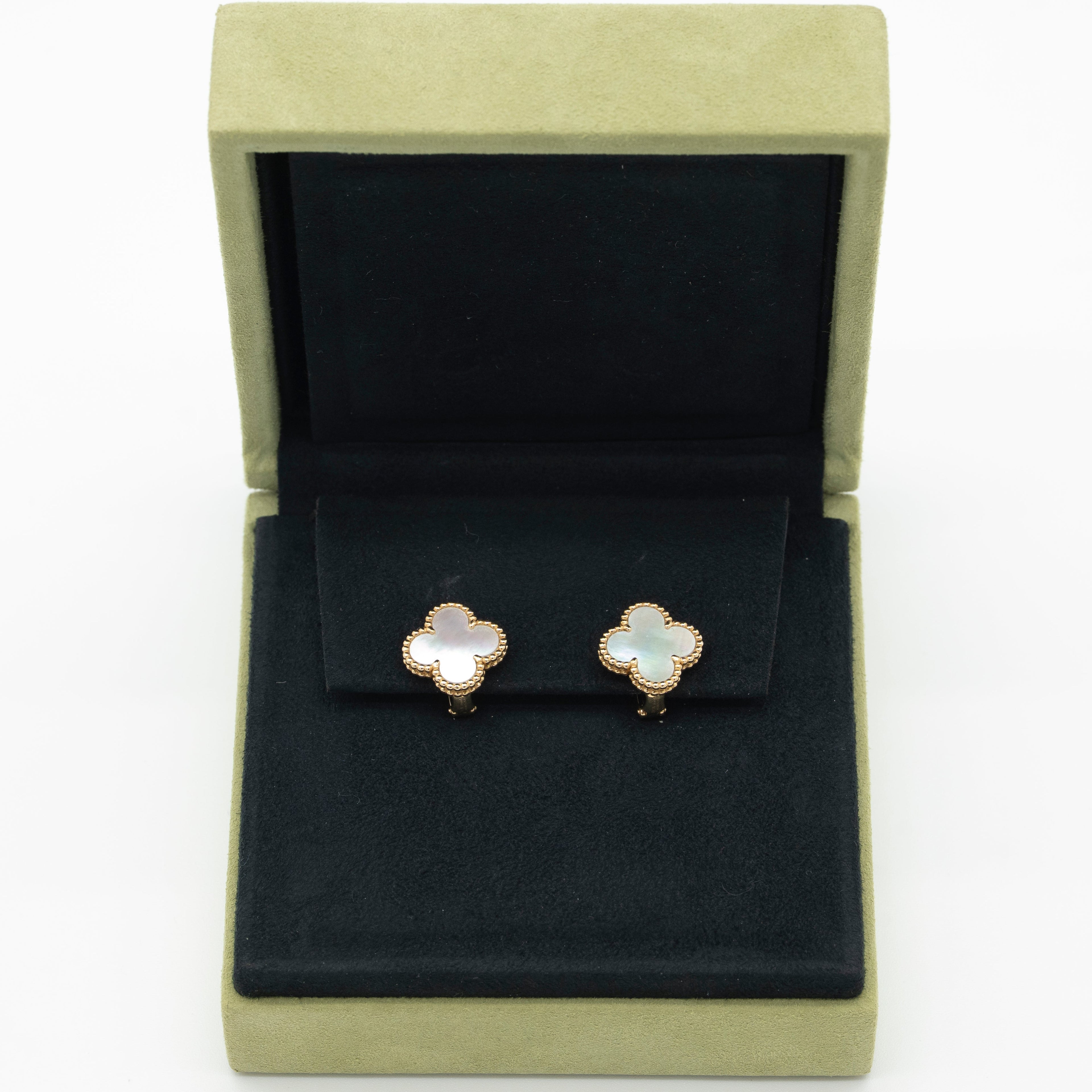 Van Cleef & Arpels Mother of Pearl Vintage Alhambra Earrings 18K Yellow Gold Full Set
