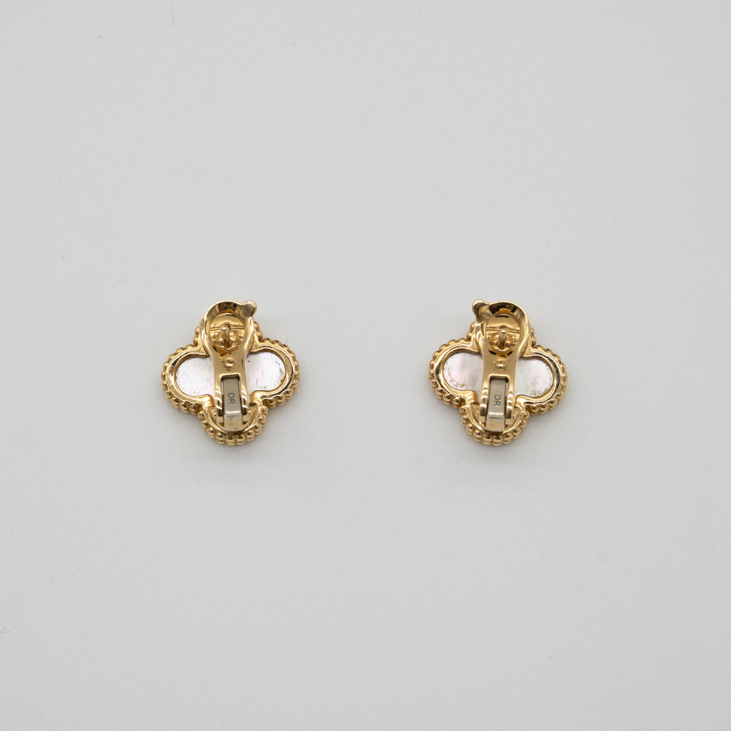 Van Cleef & Arpels Mother of Pearl Vintage Alhambra Earrings 18K Yellow Gold Full Set
