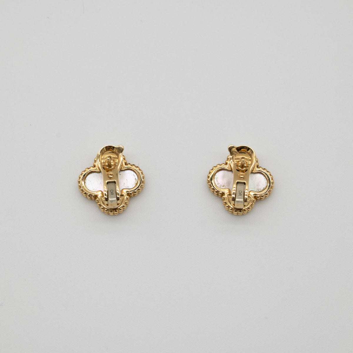 Van Cleef & Arpels Mother of Pearl Vintage Alhambra Earrings 18K Yellow Gold Full Set