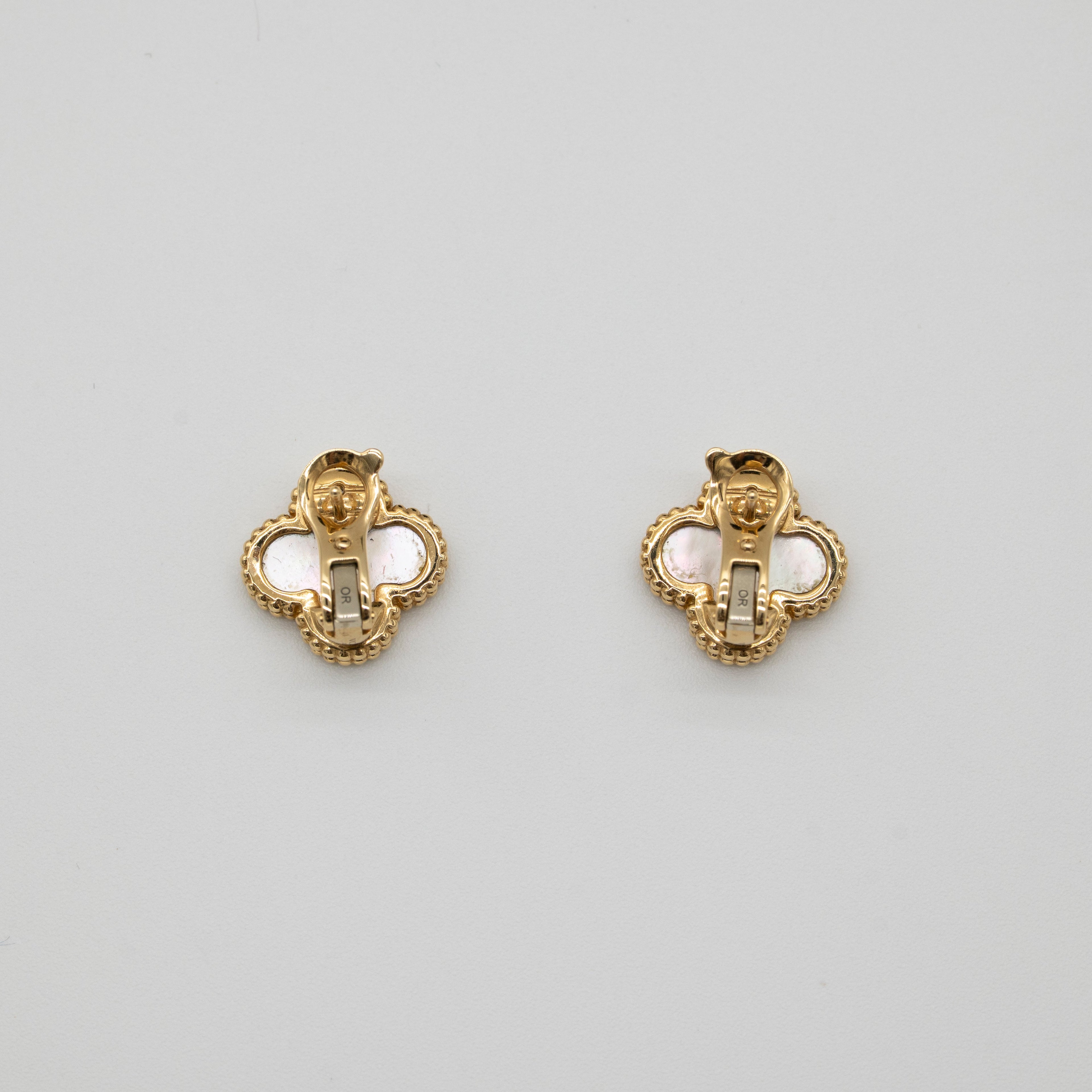Van Cleef & Arpels Mother of Pearl Vintage Alhambra Earrings 18K Yellow Gold Full Set