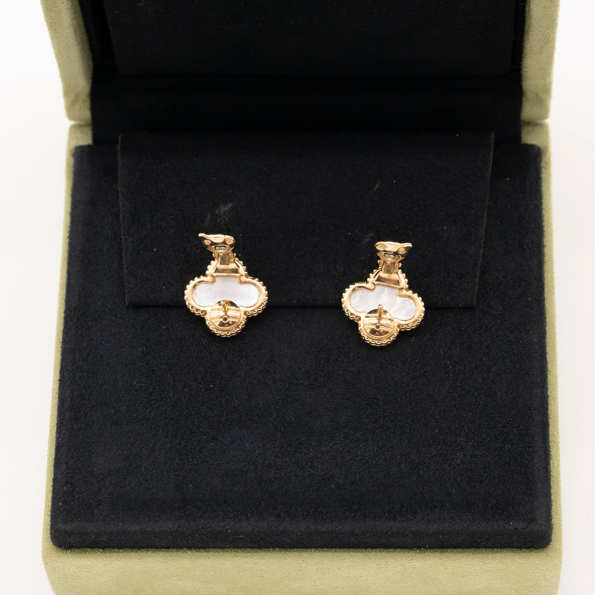 Van Cleef & Arpels Mother of Pearl Vintage Alhambra Earrings 18K Yellow Gold Full Set